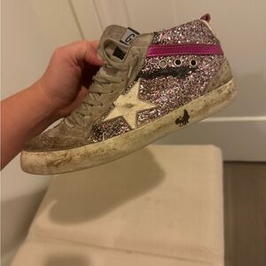 Golden Goose Pink and Silver Glitter Sneakers
